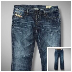 Diesel Lowky Jeans Womens 28 Blue Straight leg Low Rise Crazy Whiskers 008SS